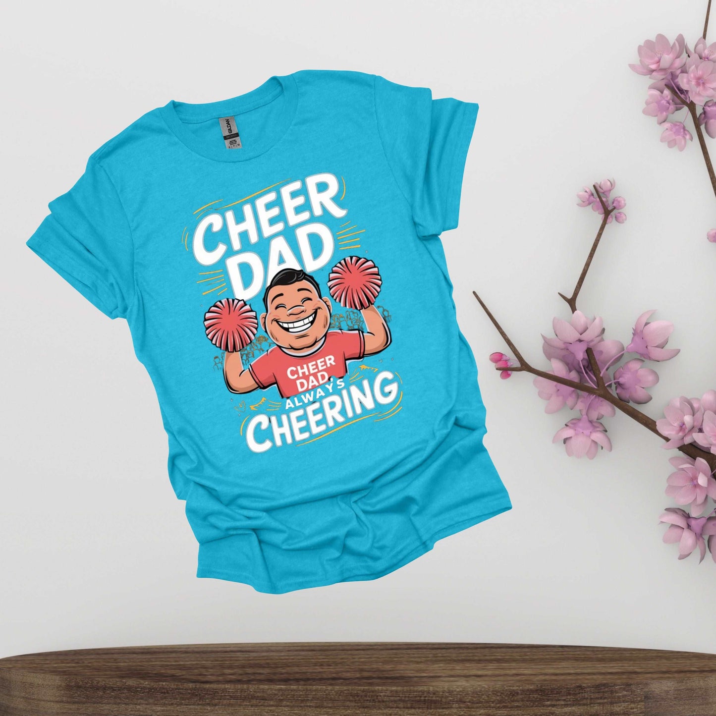 Cheer Dad heather galapagos blue Shirt - Fathers Always Cheering