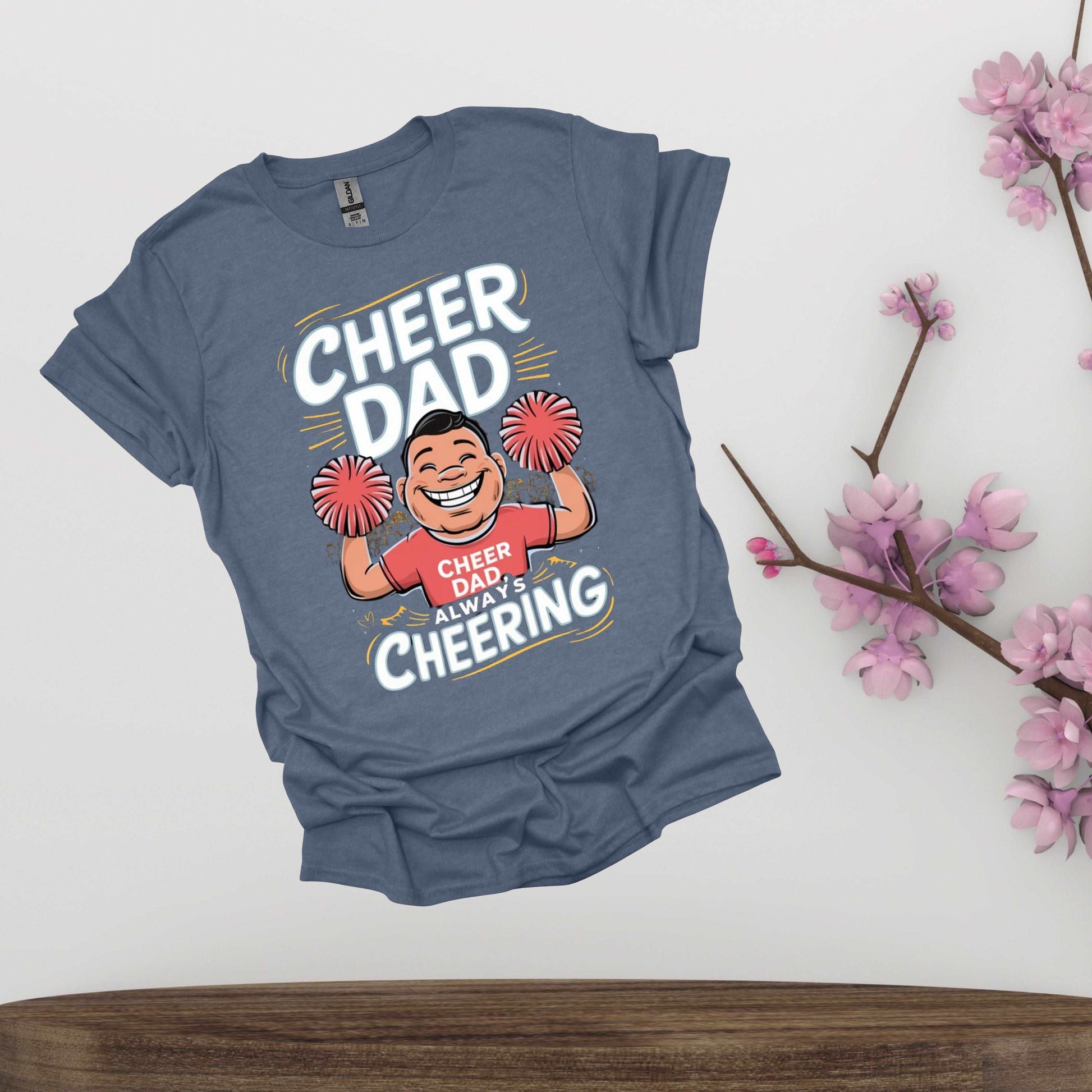 Cheer Dad Heather indigo Shirt - Fathers Always Cheering