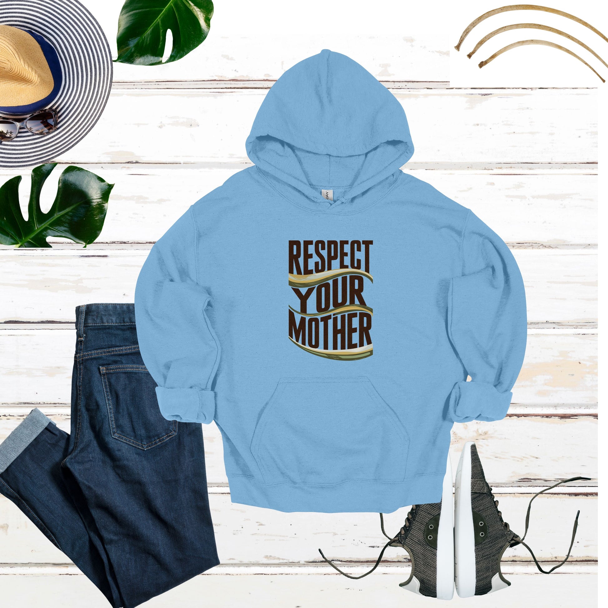 Respect Your Mother Light Blue Hoodie