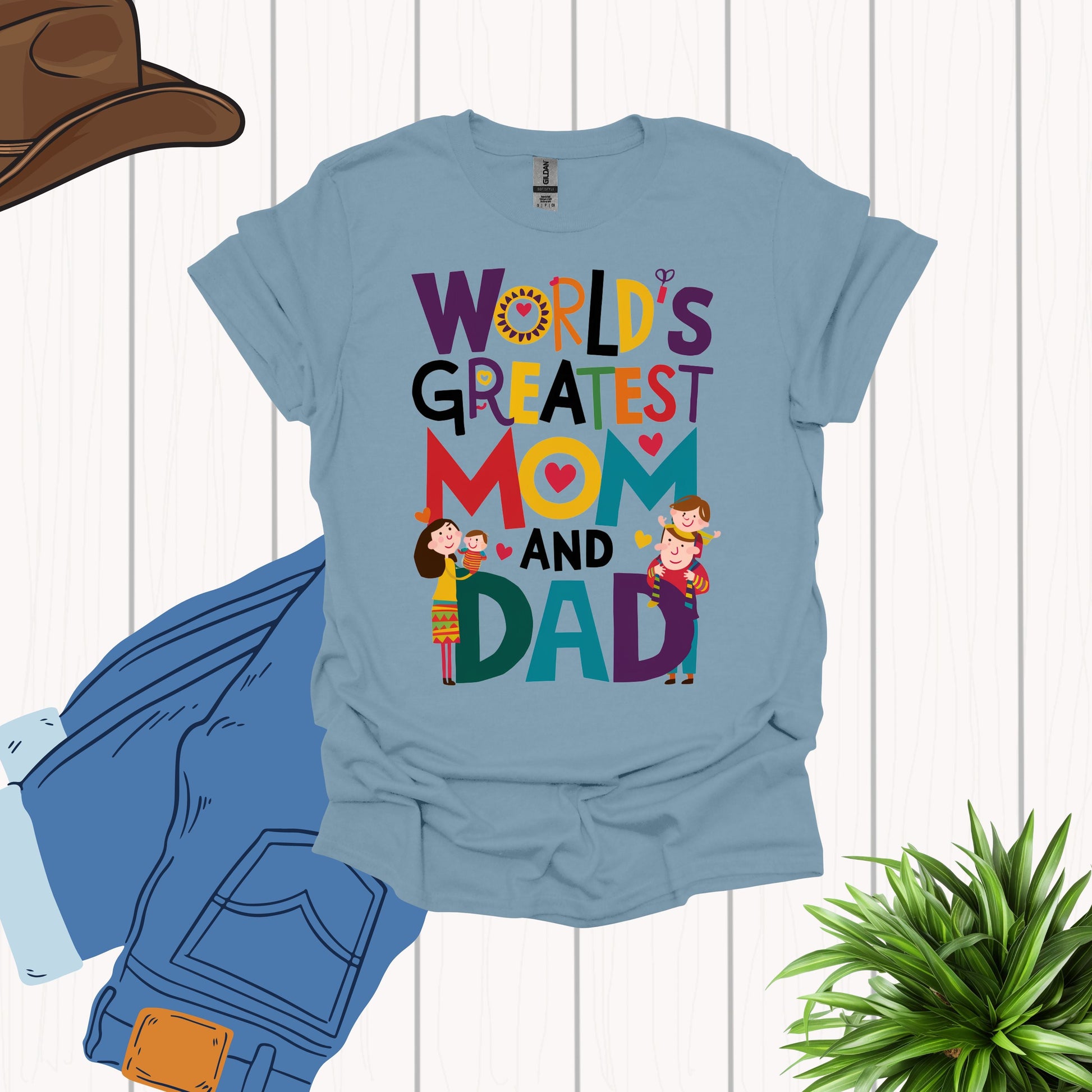 World Greatest Mom and Dad Stone Blue  Shirt